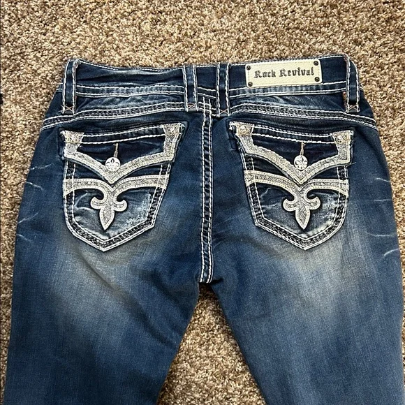 Rock Revival Women's Dark Blue Boot Cut Jeans with Contrast Stitching - Picture 3 of 8